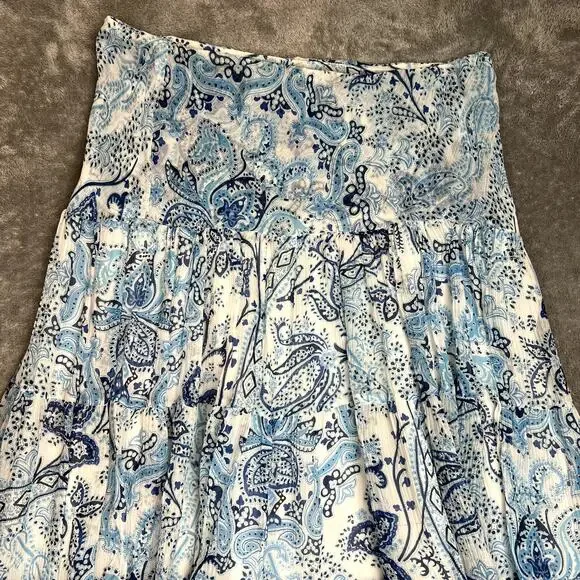 Ralph Lauren Tiered Maxi Skirt Womens S Blue Paisley 100% Silk Bohemian Gypsy - Picture 2 of 9